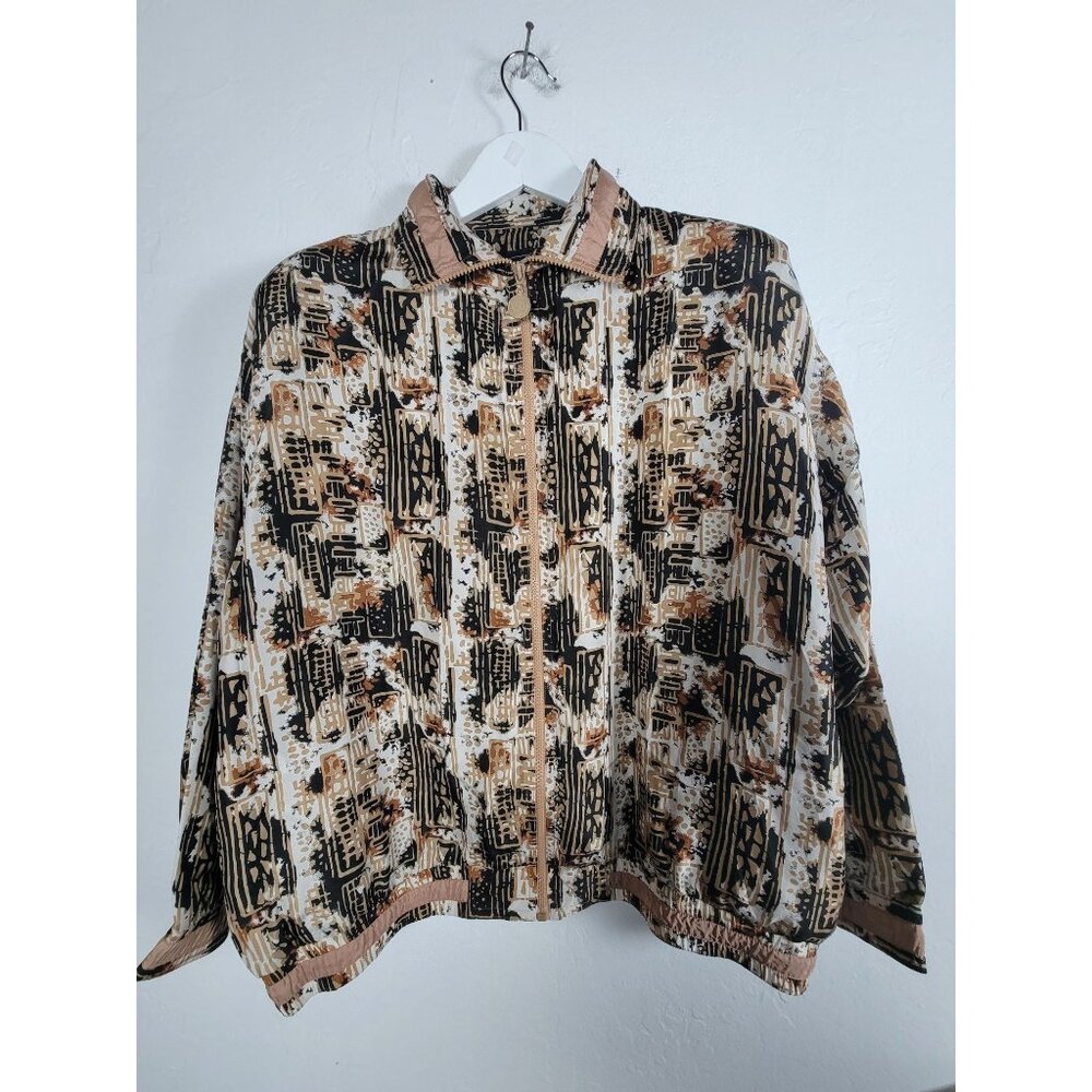 Vintage Anney Collection Womens Abstract Print Silk Bomber Jacket 1X Lightweight